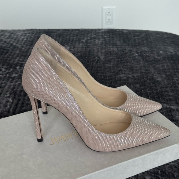 Jimmy Choo Shoes - Jimmy Choo Women's Pumps - Ballet Pink Glitter Mesh on Suede, 38.5 NWT